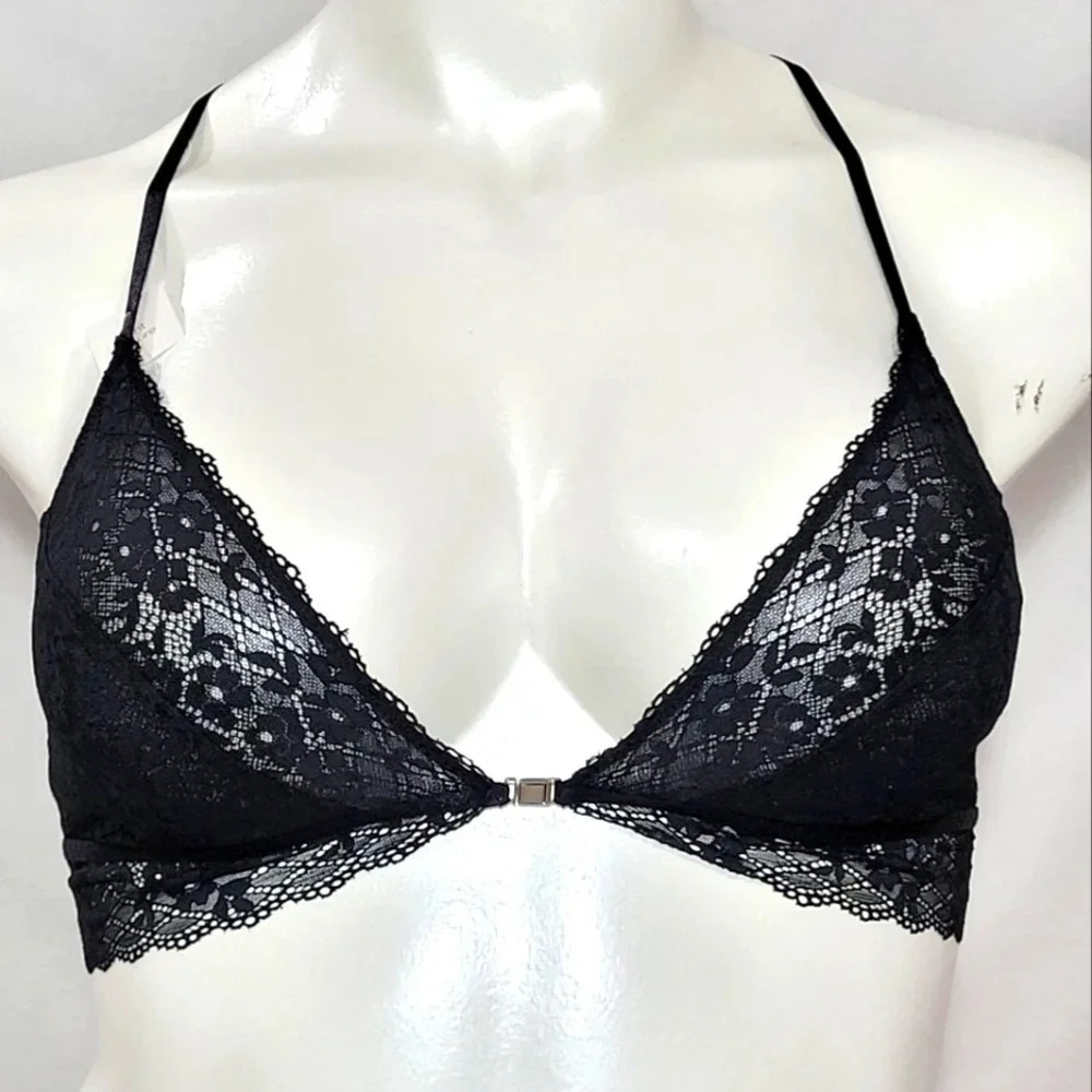 XS X-SMALL Gilligan O'Malley Front Close Lace Y-Back Bralettte Black NWT